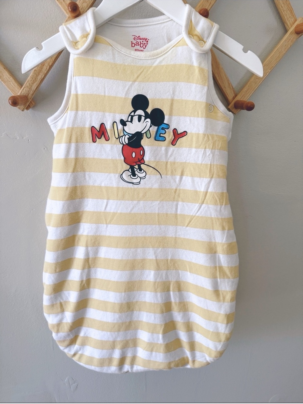 Disney Baby Primark Mickey Mouse Sleep Sack 0-6M Yellow Stripe Wearable Blanket